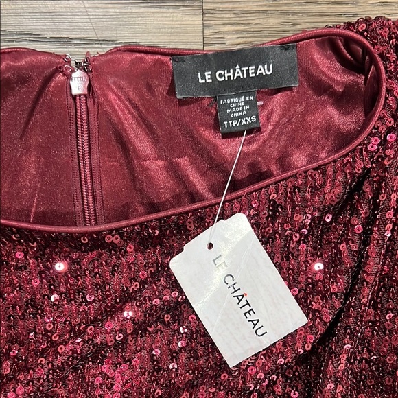 NWT Le Chateau Sequin Mini Dress XXS Raspberry Wine Stretch Formal Sparkly Shine - Picture 7 of 9